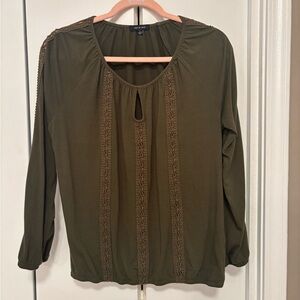 Verve Ami Olive Green Lace-Trim Long Sleeve Blouse